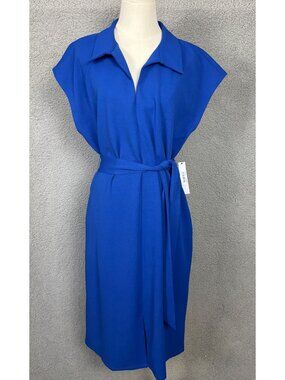 Maggy London Women's Business Blue Midi Dress Size 14 With Belted Waist NWT's